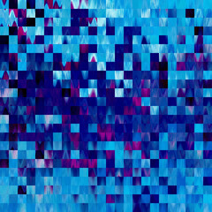 Optical low poly pixel grid dye blur texture background. Seamless washed out geometric ombre effect. 80s style retro square shape pattern. High resolution funky beach wear fashion textile tile.