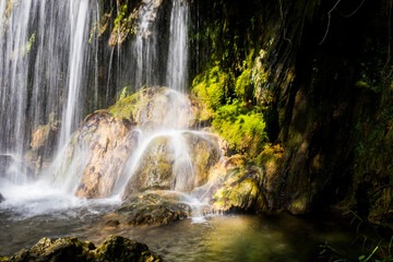 Fototapeta premium Spring in Salt Dels Murris waterfall, La Garrotxa, Girona, Spain