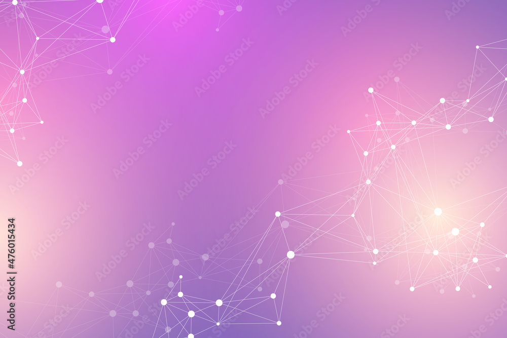 Poster Expansion of life. Colorful explosion background with connected line and dots, wave flow. Visualization Quantum technology. Abstract graphic background explosion, motion burst illustration.