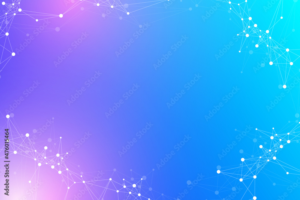 Poster Big data visualization. Geometric abstract background visual information complexity. Futuristic infographics design. Technology background with connected line and dots, wave flow illustration