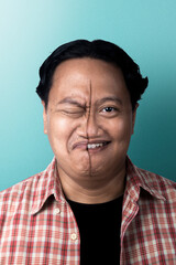 Asian man with two face expression