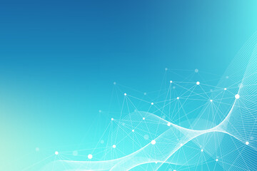 Colorful molecules background. DNA helix, DNA strand, DNA Test. Molecule or atom, neurons. Abstract structure for science or medical background, banner. Scientific illustration.