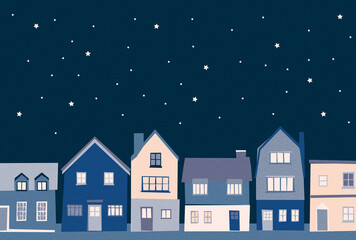 背景素材_ヨーロッパ風の街並み_夜