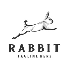 rabbit animal logo. Line silhouette of a jumping rabbit. Wildlife elements.