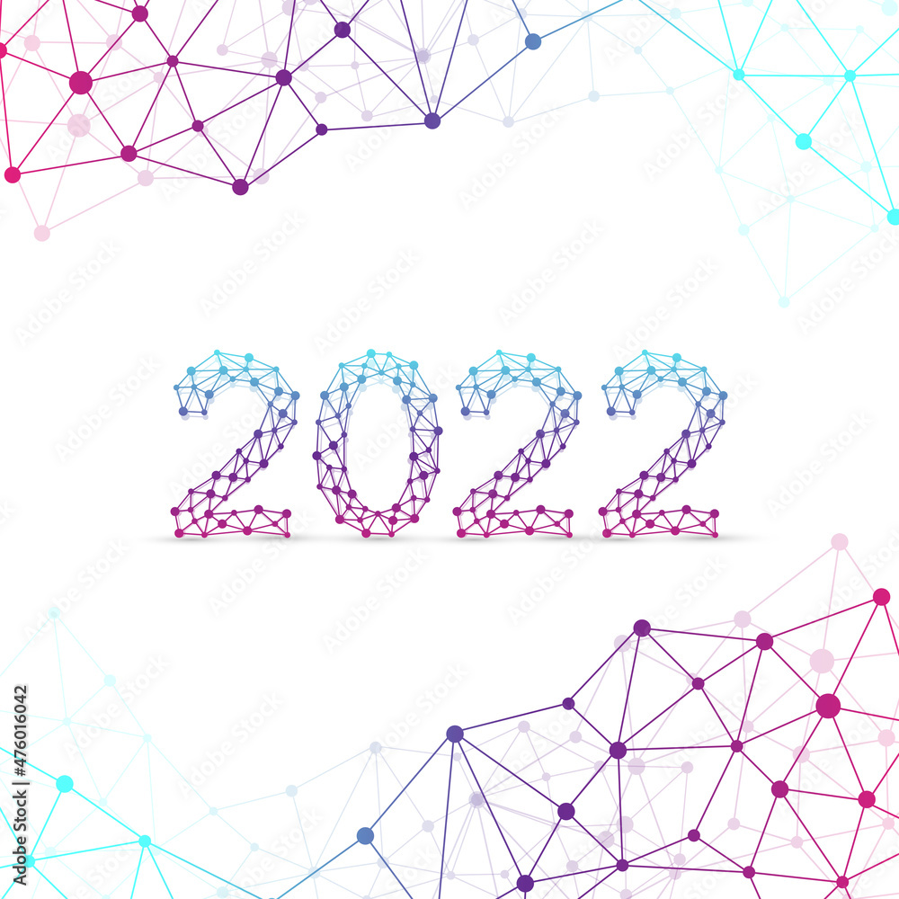 Aufkleber modern technology template for merry christmas and happy new year 2022 with connected lines and dots