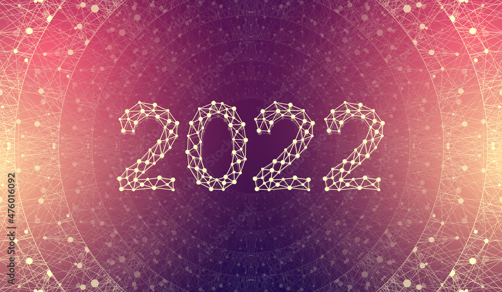 Poster Modern technology template for Merry Christmas and Happy New Year 2022 with connected lines and dots. Digital geometric effect, illustration