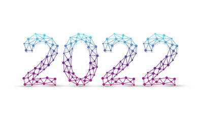 Modern technology template for Merry Christmas and Happy New Year 2022 with connected lines and dots. Digital geometric effect, illustration