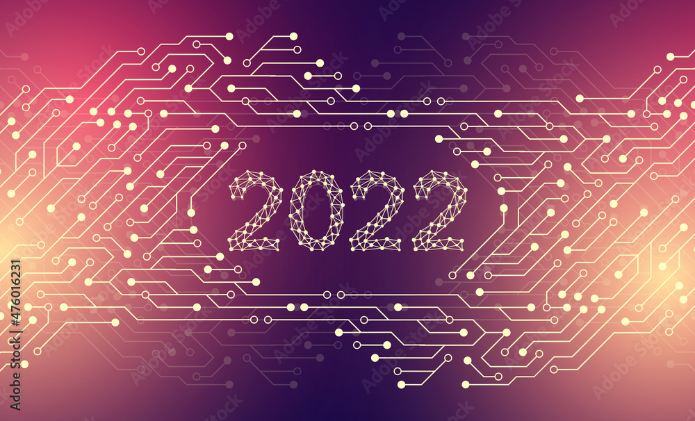 Poster Modern technology template for Merry Christmas and Happy New Year 2022 with connected lines and dots. Digital geometric effect, illustration
