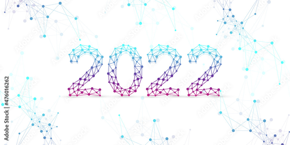 Aufkleber modern technology template for merry christmas and happy new year 2022 with connected lines and dots