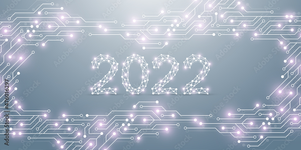 Poster modern technology template for merry christmas and happy new year 2022 with connected lines and dots