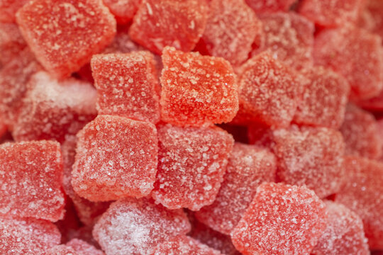 Top View Of Red Sugar Coated Jelly Candies