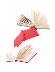 Flying red book isolated on a white background. Design element with clipping path