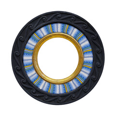 Golden and porcelain round frame for paintings, mirrors or photo isolated on white background