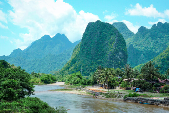 See sight in Laos with fresh air and beautiful mountain at Vangvieng laos