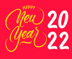 Happy New Year 2022 Vector Abstract Design Illustration Holiday White And Yellow With Red Background