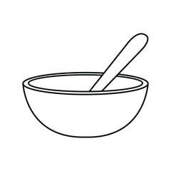 Bowl with a spoon line icon vector