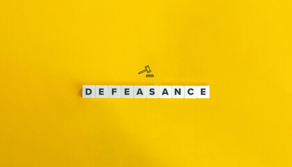 Defeasance Banner and Gavel Icon. Block letters on bright orange background. Minimal aesthetics.