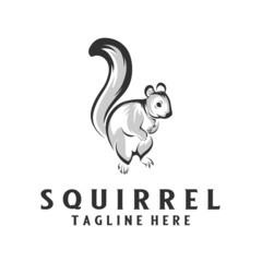 squirrel logo. Line silhouette of a squatting squirrel jumping, for everyday design or other artwork.