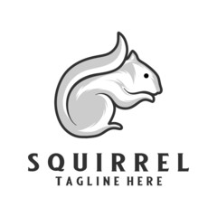 squirrel vector logo. Outline silhouette of a sitting black squirrel. Wildlife elements.
