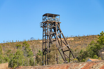 Naklejka premium Winch of the Master Well of Peña del Hierro was a mining tower located in the Spanish municipality of Nerva, in the province of Huelva, within the Riotinto - Nerva mining basin