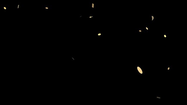 Round-shaped confetti of golden color parties on a black background