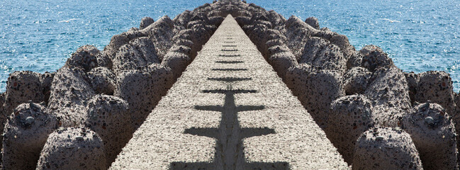 Reinforced concrete fortifications on the beach