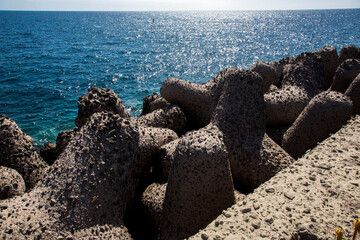 Reinforced concrete fortifications on the beach
