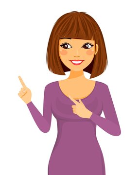 A young woman on a white background. Hand gesture, emotions.  Flat style. Cartoon