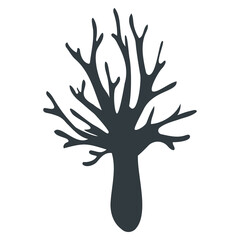 Obraz premium Vector drawing of a tree crown, doodle style isolated on white background. Tree without leaves, silhouette of a tree. Hand drawn winter illustration in scandinavian style for design.