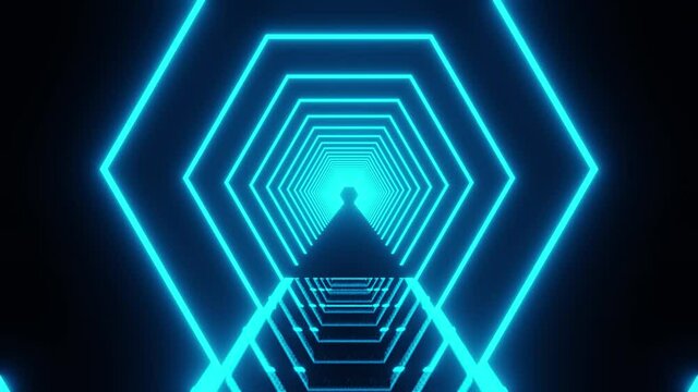 VJ LOOP Of The Hexagon Neon Blue Bakground With Mirrored Floor