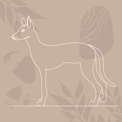 dog one line drawing, on an abstract background