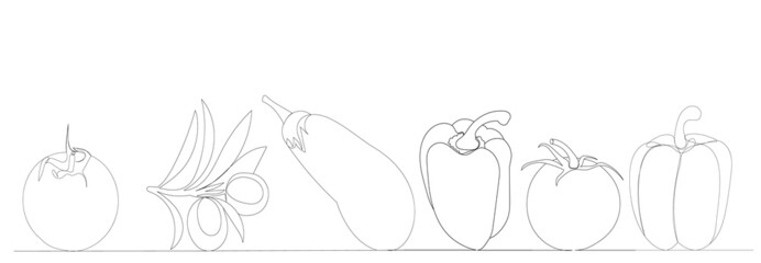 one continuous line drawing vegetables, vector