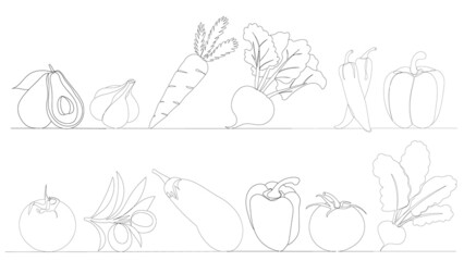 one line drawing vegetables, vector