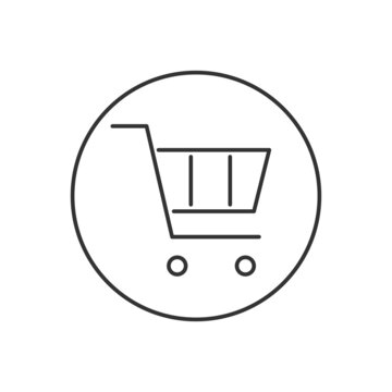 Web Store Shopping Cart Related Line Icon Shape Button. Internet Shop Buy Logo Symbol Sign. Vector Illustration Image. Isolated on White Background.
