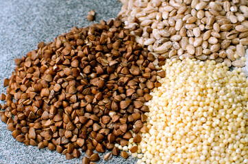 Buckwheat, millet and pearl barley for the preparation of tasty and healthy food.