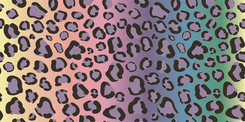 Pastel seamless rainbow leopard pattern. Vector cheetah print background. Hippie colorful paper © Mariia