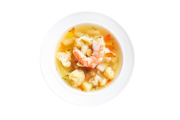 soup seafood shrimp vegetable  healthy meal diet snack on the table copy space food background rustic 