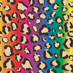 Rainbow seamless neon leopard print. Pride lgbt background. Bright psychedelic gradient