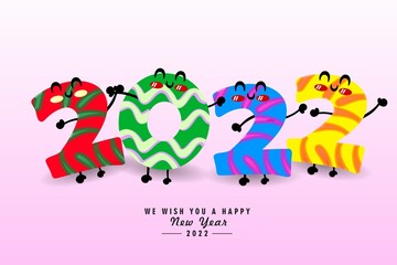 Fototapeta premium happy new year 2022 colorful red green blue yellow pink christmas pink background party holiday .eps10 vector