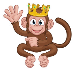 Monkey King Crown Cartoon Animal Waving Pointing © Christos Georghiou