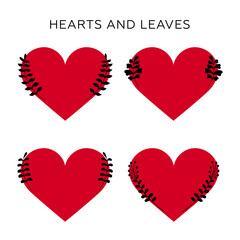 Red heart and leaf watercolor banner. Speech bubble watercolor icons