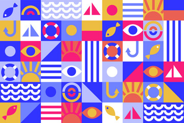 Geometric vector flat pattern - vacation, sea, sun