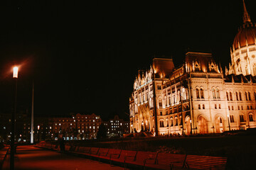 Fototapeta na wymiar Hungary. Budapest. 12/14/2021. Hungarian Parliament building at night, night architecture of Budapest.