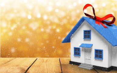 Merry christmas and 2022 happy new year with small toy model house