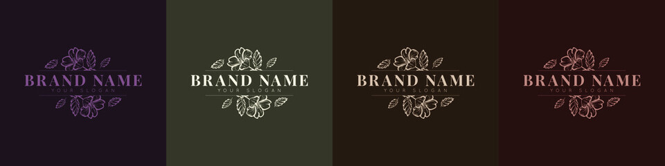 Organic logo template flower fruit nature vintage icon symbol