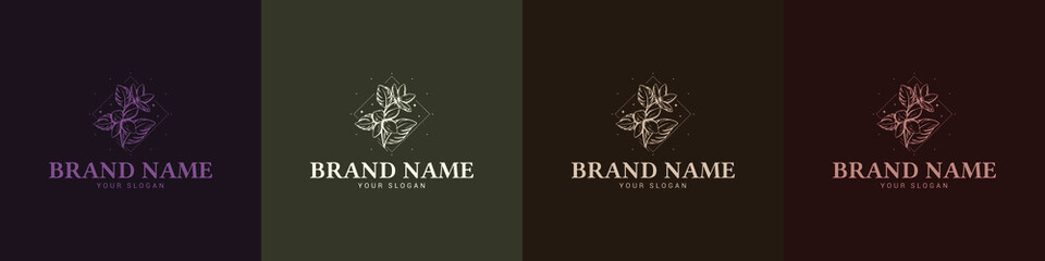 Organic logo template flower fruit nature vintage icon symbol