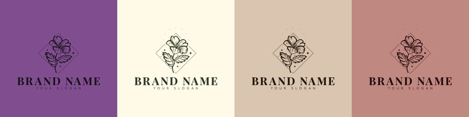 Organic logo template flower fruit nature vintage icon symbol