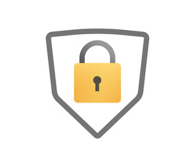 Secure identity access protection icon with private lock shield vector, concept of safety privacy badge and guard anti virus with padlock line outline cartoon illustration isolated