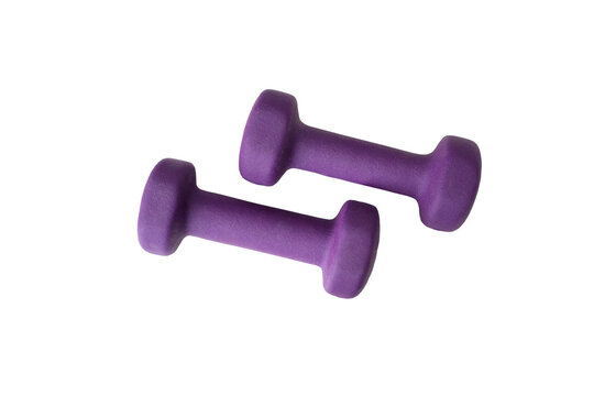 Two Purple fitness dumbbells isolated