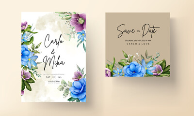 Elegant hand drawing wedding invitation watercolor floral design